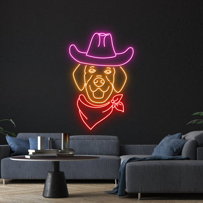 Golden Retriever Cowboy Led Sign, Golden Retriever Cowboy Neon Sign, Wall Decor, Golden Retriever Light, Custom Neon Sign, Father'S Day Gift