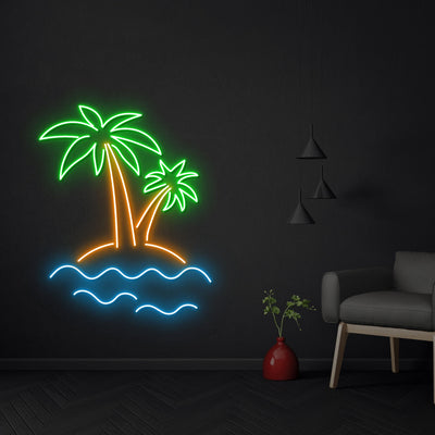 Beach Tropical Palm Island Led Sign, Tropical Palm Tree Neon Sign, Wall Decor, Palm Leaf Led Light, Custom Neon Sign, Father'S Day Gifts