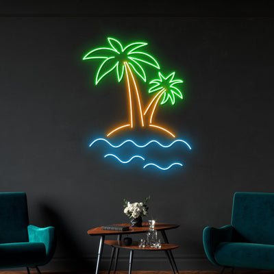 Beach Tropical Palm Island Led Sign, Tropical Palm Tree Neon Sign, Wall Decor, Palm Leaf Led Light, Custom Neon Sign, Father'S Day Gifts
