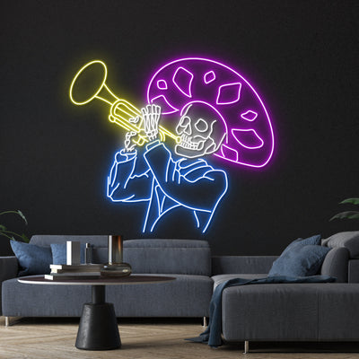 Mexican Skeleton Playing Trumpet Led Sign, Mexican Skeleton Neon Sign, Wall Decor, Skeleton Playing Trumpet Led Light, Father'S Day Gift