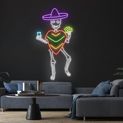Mexican Skeleton Taco Led Sign, Mexican Skeleton Tacos Neon Sign, Wall Decor, Skeleton Taco Led Light, Father'S Day Gift, Mexican Skull Taco