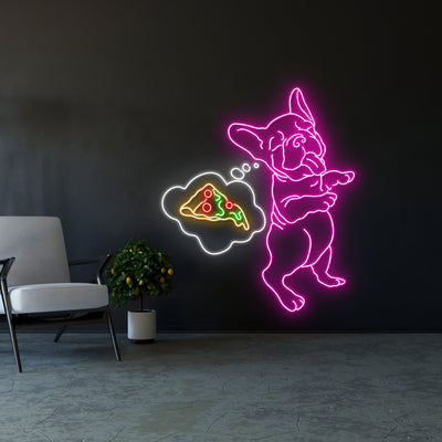 French Bulldog Dreaming Pizza Led Sign, French Bulldog Neon Sign, Wall Decor, Custom Neon Sign, Father'S Day Gift, French Bulldog Neon Light