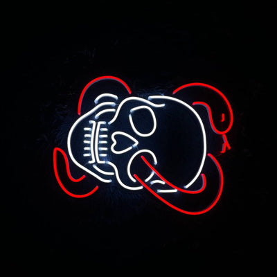 Skull Head With Snake Led Neon Sign, Skull Head Neon Sign, Skeleton Art Sign, Snake Neon Lights, Halloween Gift, Room Decor, Skull Wall Art