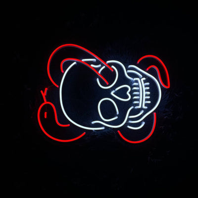 Skull Head With Snake Led Neon Sign, Skull Head Neon Sign, Skeleton Art Sign, Snake Neon Lights, Halloween Gift, Room Decor, Skull Wall Art