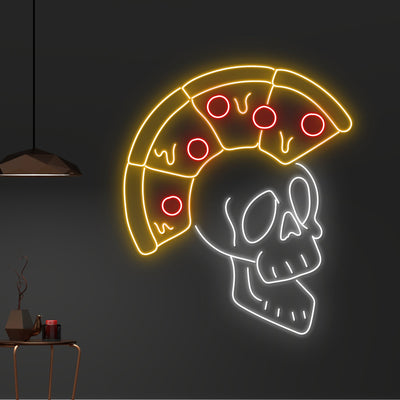Custom Pizza Skull Neon Sign, Pizza Skull Head Neon Light, Halloween Skull Led Sign, Halloween Pizza Skull Led Light, Death Head Wall Decor