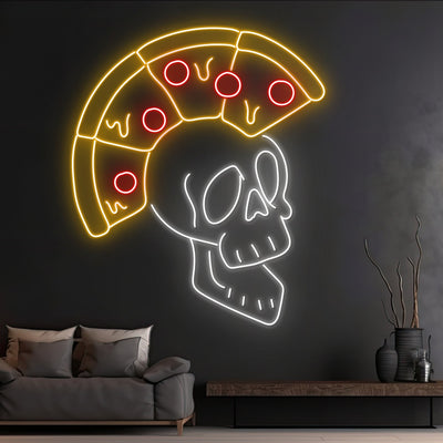 Custom Pizza Skull Neon Sign, Pizza Skull Head Neon Light, Halloween Skull Led Sign, Halloween Pizza Skull Led Light, Death Head Wall Decor