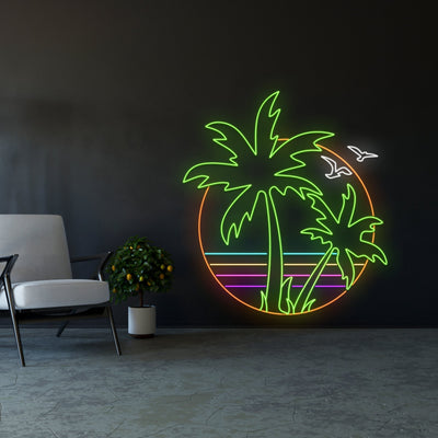 Sunset Palm Tree Led Sign, Sunset Palm Tree Neon Sign, Wall Decor, Summer Led Light, Custom Neon Sign, Tropical Neon Lights, Party Signs