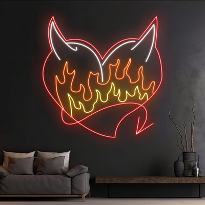 Custom Fire Devil Heart Horns Tail Neon Sign, Demon Heart Led Light, Horns Tail Heart Neon Light, Love Led Sign, Bedroom Decor, Lover Light