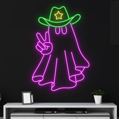 Custom Halloween Cowboy Ghost Neon Sign, Custom Devil Name Led Light, Halloween Led Sign, Cowgirl Hat Ghost Neon Light, Scary Death Led Sign