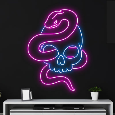Custom Skull Snake Neon Sign, Snake Skull Led Sign, Skull Head Led Light, Death Head Neon Light, Bar Pub Club Wall Art, Halloween Room Decor