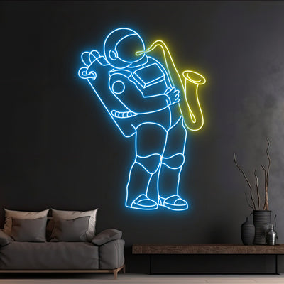 Custom Astronaut Plays Saxophone Neon Sign, Astronaut Playing Music Led Sign, Astronaut Saxophone Led Light, Music Instrument Neon Led Light