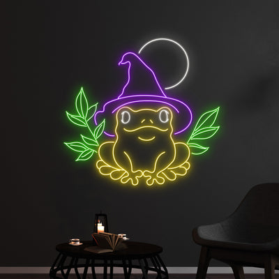 Witch Frog Neon Sign, Witch Hat Frog Led Sign, Witch Frog Led Light, Halloween Frog Neon Lights, Happy Halloween Club Lounge Room Wall Decor